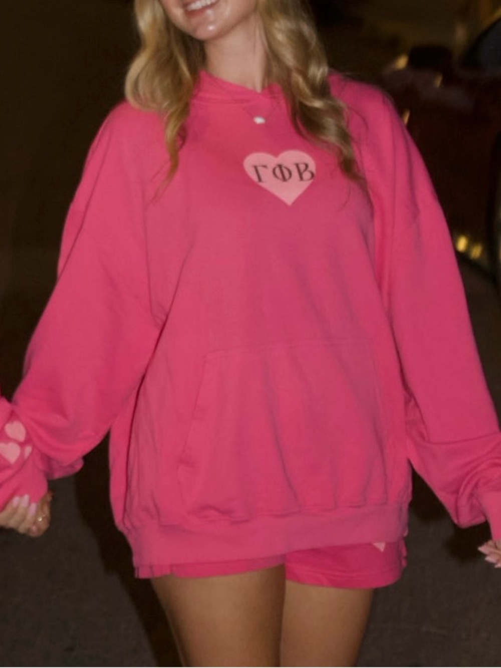 Hot Pink Gamma Phi Beta Hoodie and Shorts Set